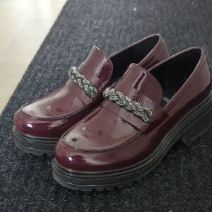 Women's Burgundy Loafers with Braided Detail